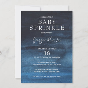 Moderne Navy Blue Watercolor Wash Boy Baby Sprinkl Einladung