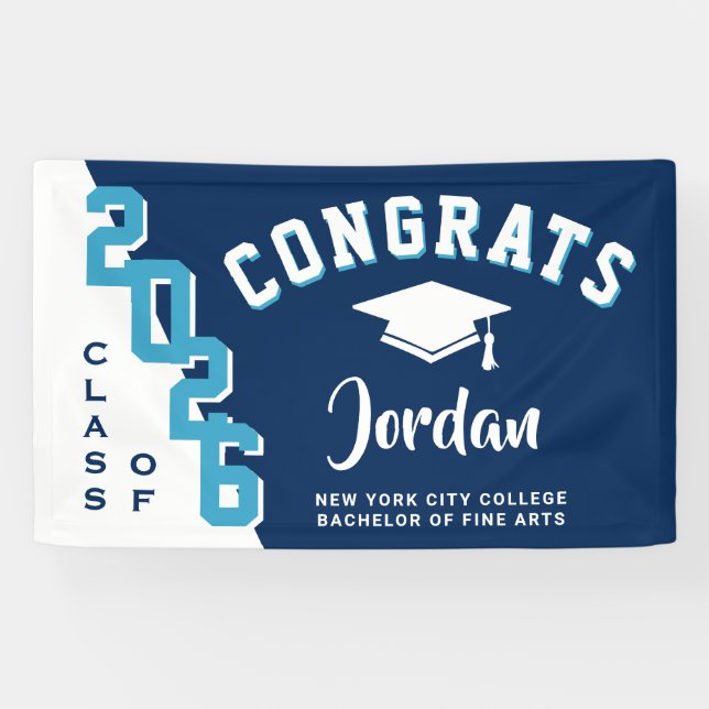 Moderne Navy Blue White 2025 Graduation Party Banner (Horizontal)