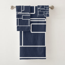 Moderne Navy Blue & White Abstrakt Geometric Badhandtuch Set