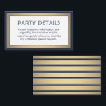 Moderne Navy Blue-, White & Gold Imitate - Details Begleitkarte<br><div class="desc">Kompliment marineblaue und goldene Party Einladungen und bieten wichtige Informationen für die Gäste mit eleganten passenden Einschließkarten. Alle Formulierungen auf dieser Vorlage sind einfach zu anpassen für jeden Anlass. Diese Karte enthält die Feste Details Ihrer Wahl wie Anfahrtsbeschreibung, Website, besondere Wünsche, Unterkünfte, Empfang, uAwg, etc. Das Design besticht durch eine...</div>