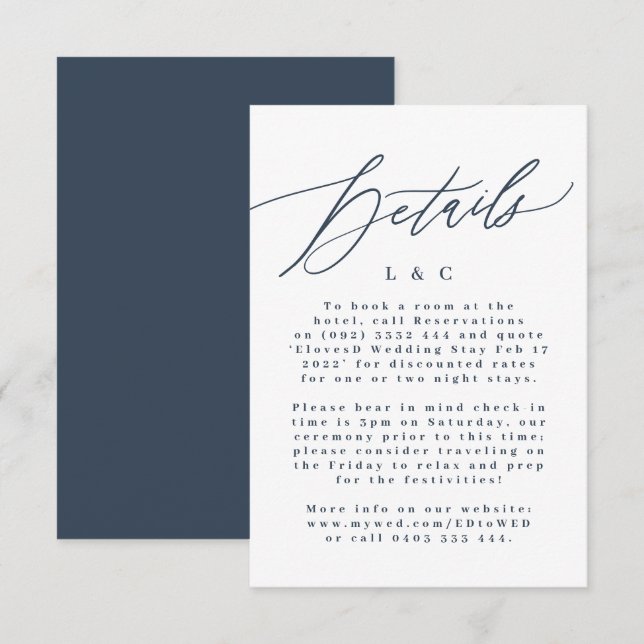Moderne Navy Blue & White Simple Monogram Wedding RSVP Karte (Vorne/Hinten)