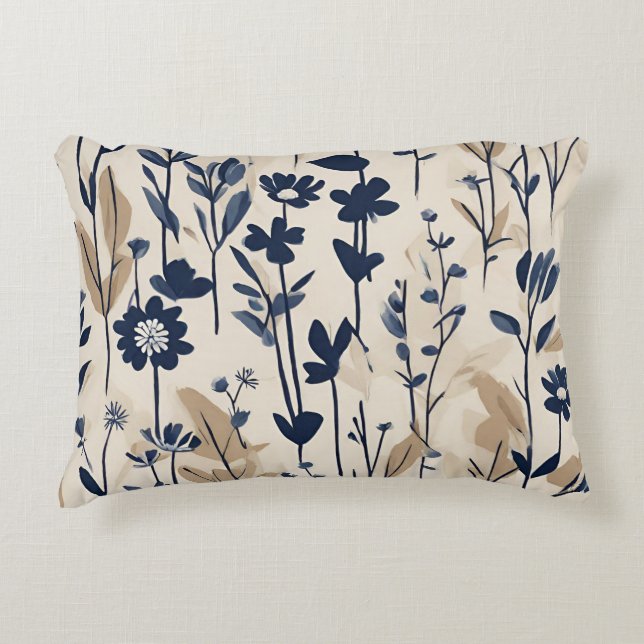 Moderne Navy Blue Wildblume Dekokissen (Vorderseite)