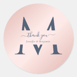 Moderne Navy Blush Monogram Gastgeschenk Hochzeit  Runder Aufkleber