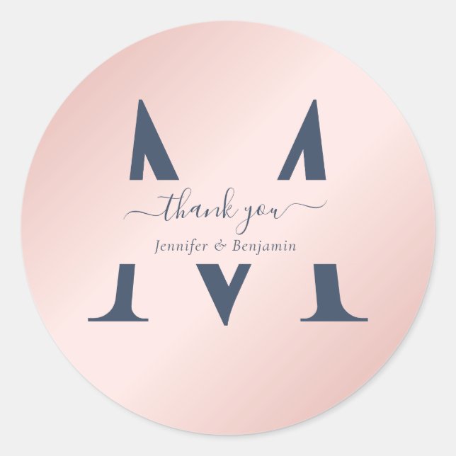 Moderne Navy Blush Monogram Gastgeschenk Hochzeit  Runder Aufkleber (Vorderseite)