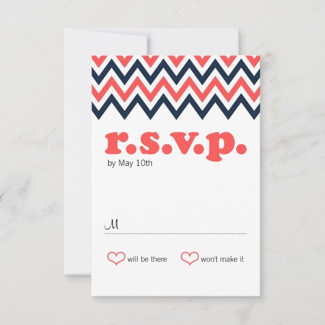 Moderne Navy & Coral Zickzack & Lovebirds UAWG RSVP Karte (Vorderseite)
