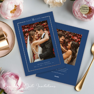 Moderne Navy elegante Foto-Hochzeit Termin merken Folieneinladung