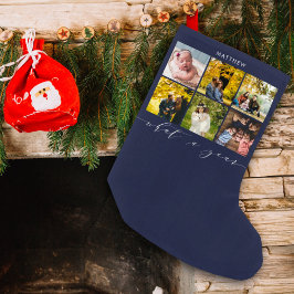 Moderne Navy-Fotocollage-Kalligrafie - Was für ein Kleiner Weihnachtsstrumpf
