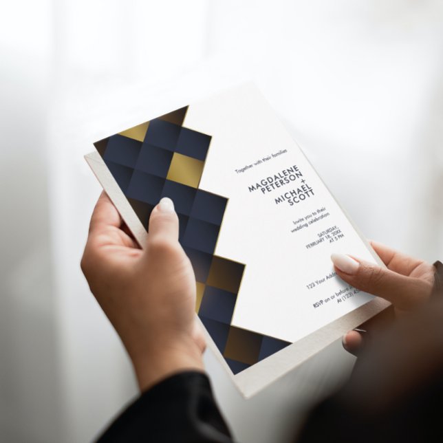 Moderne Navy & Gold Diamond Hochzeit Einladung (Von Creator hochgeladen)