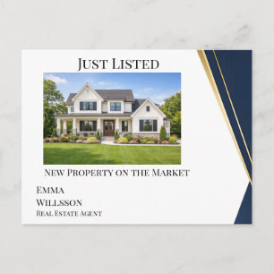 Moderne Navy Gold Immobilien Postkarte neu geliste