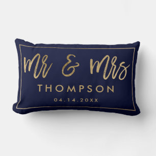 Moderne Navy-Gold Mr-und-Mrs-Hochzeitsandenken-Nam Lendenkissen