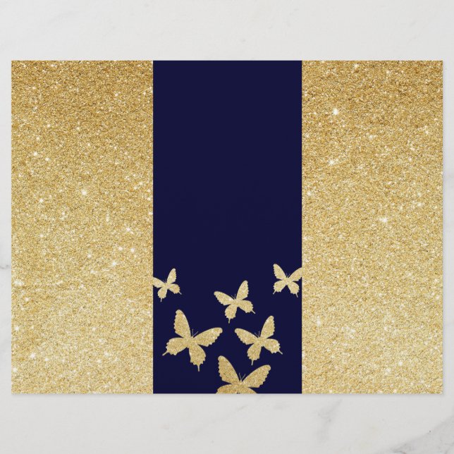 Moderne Navy & Gold Schmetterlinge Trifold Broschü (Vorderseite)