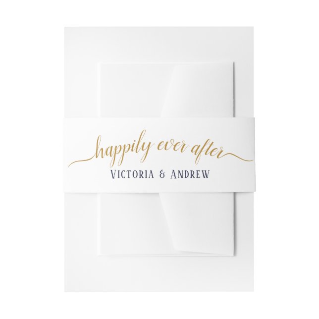 Moderne Navy Gold Script Minimal Hochzeit Einladungsbanderole (Vorderseite Beispiel)