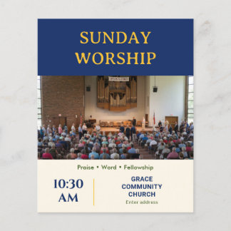 Moderne Navy-Gold-Sonntagsgottesdienstkirche Flyer