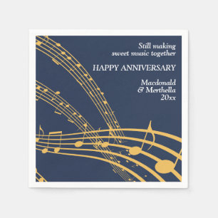 Moderne Navy Gold SWEET MUSIC Happy Jubiläum Serviette