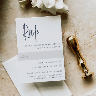 Moderne Navy handgeschriebene Skripte für Hochzeit RSVP Karte