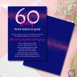 Moderne Navy Hot Pink Glitter Rouge Frauen Geburts Einladung