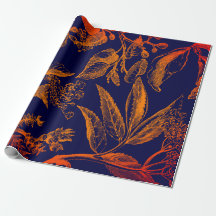 Moderne Navy Orange Blätter floral
