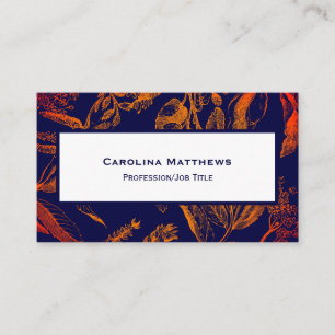 Moderne Navy Orange Blätter floral Visitenkarte