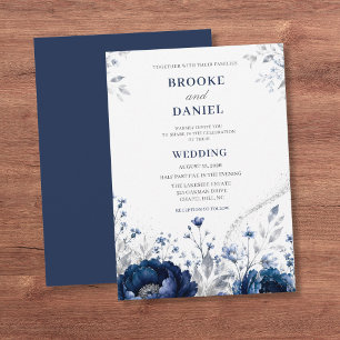 Moderne Navy-Pfingstrose Silber-Glitter-Staub-Hoch Einladung