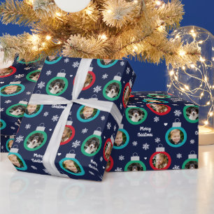 Moderne Navy-Rot-Grüne Foto-Weihnachtsdekoration Geschenkpapier
