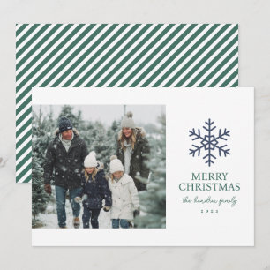 Moderne Navy-Schneeflocken-Weihnachtsfoto Feiertagskarte