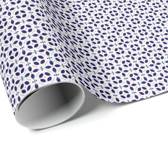 Moderne Navy und Coral Mosaic Gift Wrap Geschenkpapier (Rolleneckpunkt)
