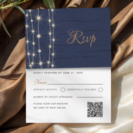 Moderne Navy- und Gold-Lichterkette Hochzeits-Antw RSVP Karte
