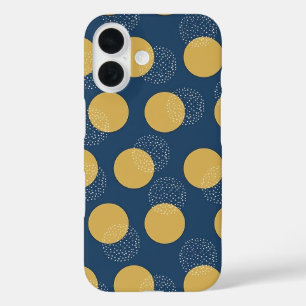 Moderne Navy und goldene Polka-Punkte iPhone 16 Hülle