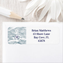 Moderne Navy und White Naugram Monogram Address