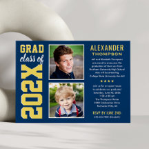 Moderne Navy Yellow Two Fotos Graduation Party