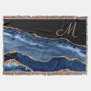 Moderne Navyblau-Goldmarmor-Glitter-Monogramm Decke