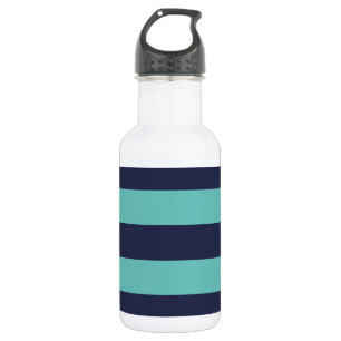 Moderne Navyblau und Türkis Rugby Streifen Edelstahlflasche
