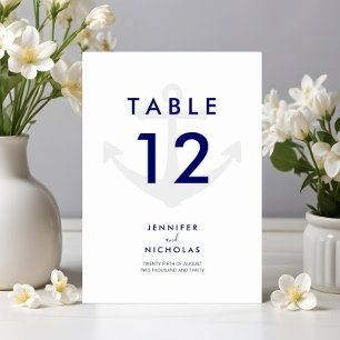 Moderne Navyblaue Nautilus-Anker-Hochzeit Tischnummer