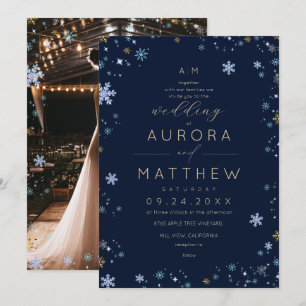 Moderne Navyblaue Schneebedeckte Hochzeit Einladung