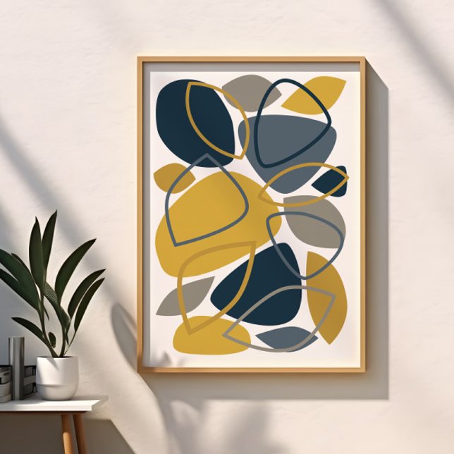 Moderne Navyblaue Senf-Abstrakte Musterung Poster (Von Creator hochgeladen)