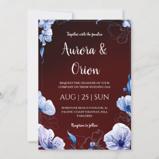 moderne navyblaue und burgunderrote Hochzeitseinla Einladung