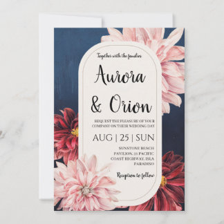moderne navyblaue und burgunderrote Hochzeitseinla Einladung