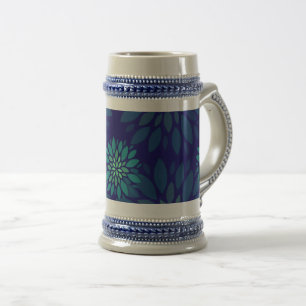 Moderne Navyblaue und grüne Blumen-Blatt-Musterung Bierglas