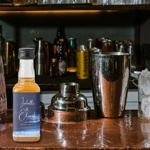 Moderne Navyblaue Wasserfarben-Pinselstriche Mini Alkoholflaschenetikett