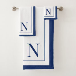 Moderne navyblaue weiße Monogramm-Initiale Badhandtuch Set