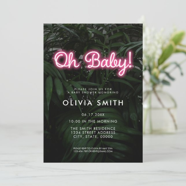 Moderne Neon Baby Dusche Einladung (Stehend Vorderseite)