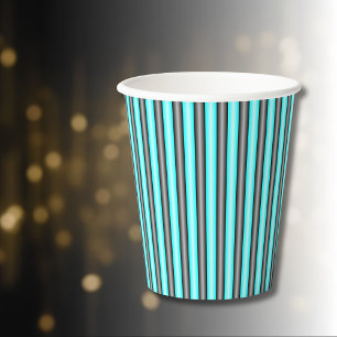Moderne Neon Blue und Black 3D Metal Effect Stripe Pappbecher