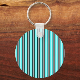 Moderne Neon Blue und Black 3D Metal Effect Stripe Schlüsselanhänger