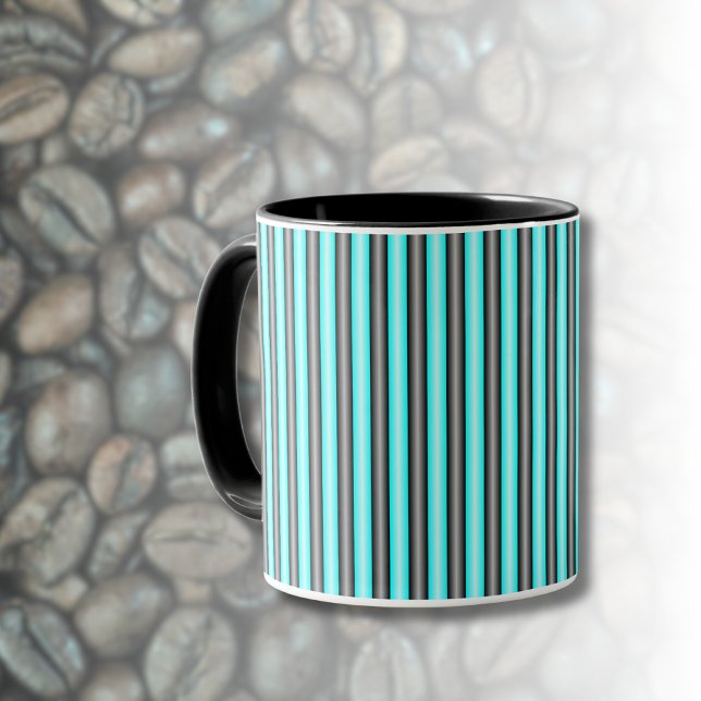 Moderne Neon Blue und Black 3D Metal Effect Stripe Tasse (Von Creator hochgeladen)