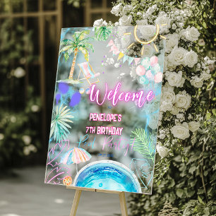 Moderne Neon-Glow-Wasserfarbe Pool-Party-Willkomme Acrylschild
