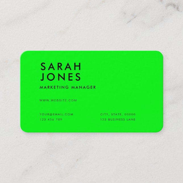 Moderne Neon Green Color Visitenkarte (Vorderseite)