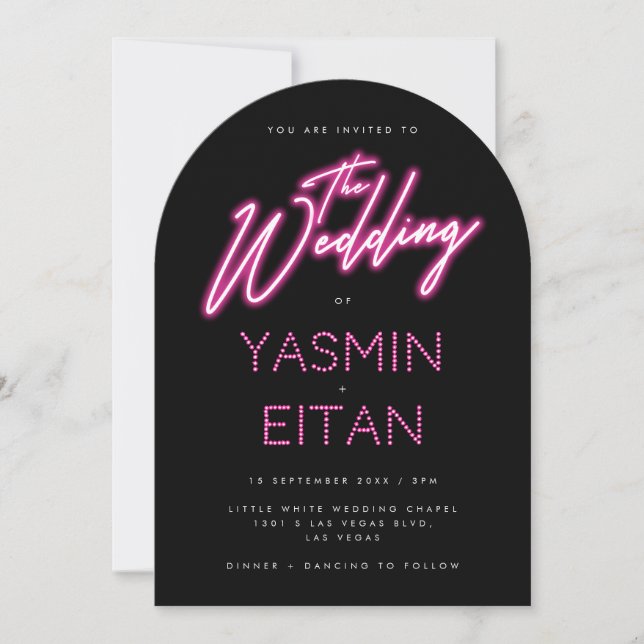 Moderne Neon Lights Pink Black Arch Wedding Einladung (Vorderseite)