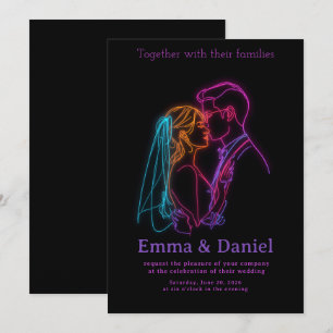 Moderne Neon-Linienkunst Hochzeitseinladung für Pa Einladung