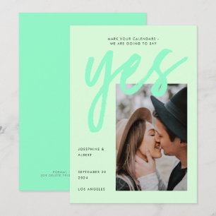 Moderne Neon Mint Green Big Script Foto Hochzeit Save The Date