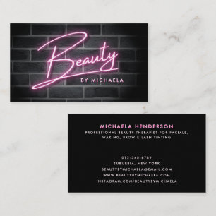 Moderne Neon-Pink-'Beauty'-Leuchtreklame an einer  Visitenkarte